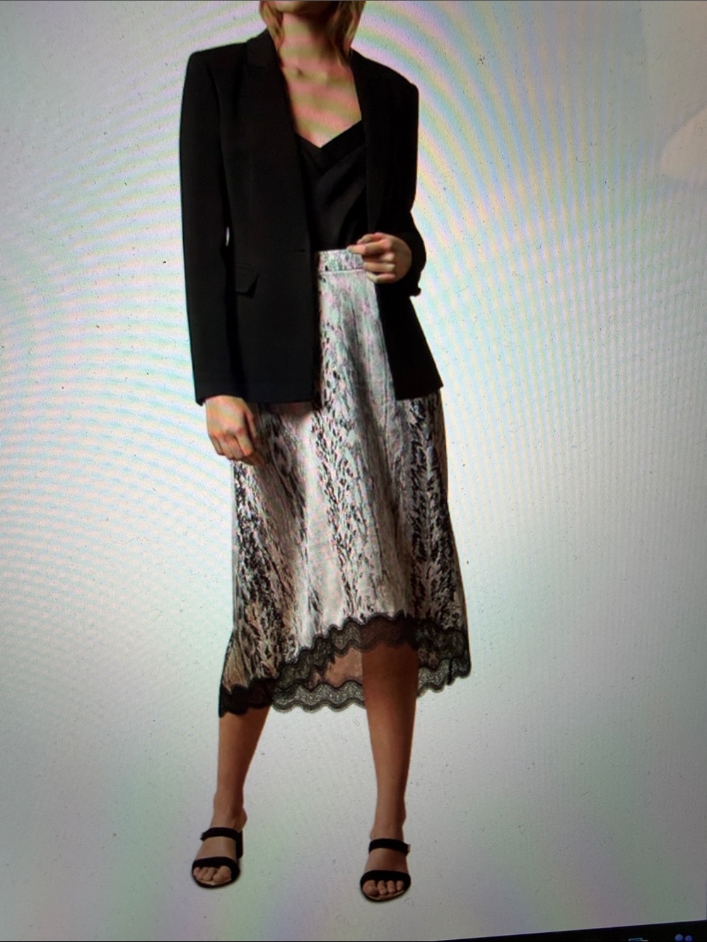 NWT Ted Baker sz 1 (US 4) Pink Animal Printed Lace Hem Skirt - pink gray black